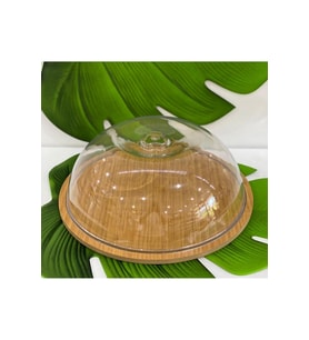 Ahşap stand akrilik kap büyük kek fanus (stand 31.5/kap 30cm)