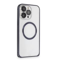 iPhone 15 Pro Max Kılıf Metal Bumper Magneticsafe Kapak - Lacivert