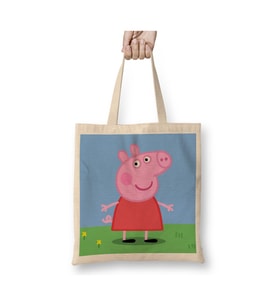 Peppa Pig 06 Beyaz Bez Çanta Uzun Saplı Alışveriş Çantası Plaj Çantası