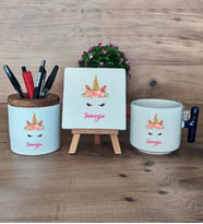 Unicorn Hediye Sepeti Kupa Bardak T Kulplu, Kalemlik ve Dekoratif Taş Arkadaşa Kız Kardeşe Hediye (Model 2)