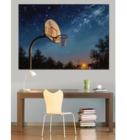 Gece Altında Basketbol Potası Tablosu Dekoratif Kanvas - Mdf Ahşap Tablo