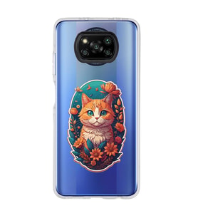 Poco X3 Pro / X3 NFC Uyumlu Çiçek ve Kedi Tasarımlı Şeffaf Telefon Kılıfı