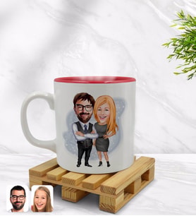 BK Gift Kişiye Özel Sevgililer Karikatürlü İçi Kırmızı Renkli Kupa Bardak Model 100