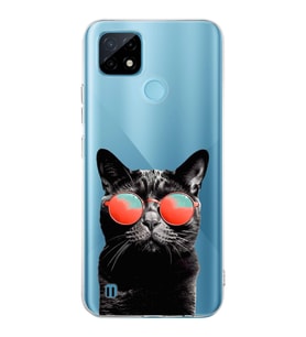 PrintiFy Realme C21  ile Uyumlu 1mm Slim Fit Kedi 3 050d Baskılı Şeffaf  Kılıf