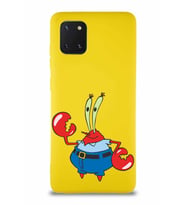Samsung Galaxy A81 Soft Premier Kapak Bay Yengeç Tasarımlı Silikon Kılıf - Sarı (Şeffaf)