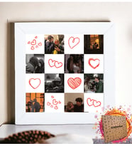 Kişiye Özel 8 Fotoğraflı Kalp Tasarımlı Beyaz Kare Fotoğraf Anı Çerçevesi 15x15cm