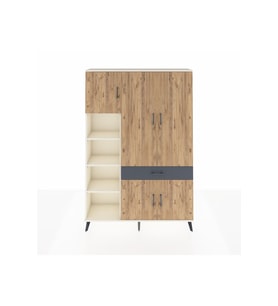Arges Dolap 8 Raflı Tek Çekmeceli 5 Kapaklı 132x30x195 Aytaşı-Çam/Antrasit