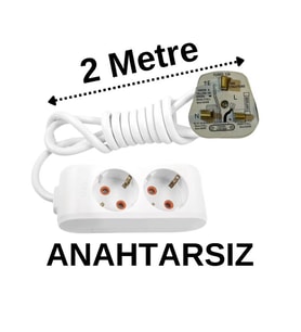 İngiliz Erkek Türk Dişi Universal Priz Dönüştürücüsü Uzatmalı 2 Li 2 Metre