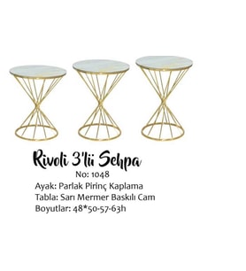 Brc Zigon 17514 RİVOLİ model Beyaz mermer Temper cam Metal Gold kaplama El Yapım