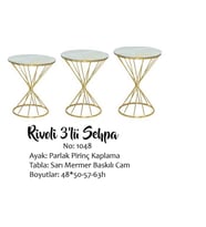 Brc Zigon 17514 RİVOLİ model Beyaz mermer Temper cam Metal Gold kaplama El Yapım
