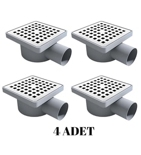 4 Adet 10*10 YANDAN ÇIKIŞ ÇAP 50 KARE KROM YER SİFONU SU GİDERİ BALKON GİDERİ BANYO GİDERİ