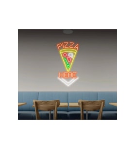 PIZZA HERE Yazılı ve Şekilli Neon Tabela