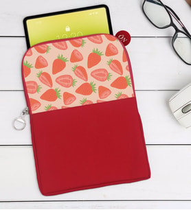 BK Gift Çilek Tasarımlı Taşınabilir Koruyucu Tablet Kılıfı & Organizer Çanta - Kırmızı-1