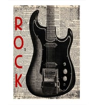 Gazete Fon Elektro Gitar Desenli Ahşap Tablo