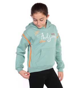 Toontoy Kız Çocuk Kapüşonlu Fermuar Detaylı Baskılı Sweatshirt (Yeşil)