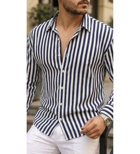 Erkek Dikey Çizgili Yarım Oversize Gömlek