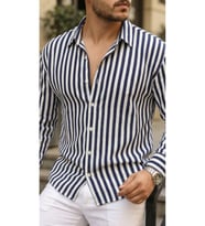 Erkek Dikey Çizgili Yarım Oversize Gömlek
