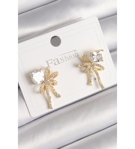 Pirinç Gold Renk Zirkon Taşlı Kurdele Model Kadın Küpe