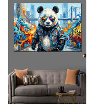 Köprü Üzerinde Havalı Modern Panda Dekoratif Kanvas - Mdf Ahşap Tablo