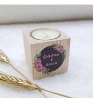30 Adet Ahşap Mumluk Nişan Şekeri Çiçek UV Baskılı Kalp Desen 5x5-