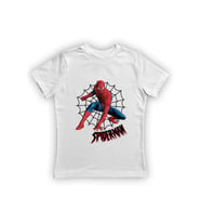 Spiderman baskılı örümcek adam pamuklu penye kumaş yazlık çocuk tişört (Beyaz)
