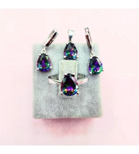 Mistik Topaz Taşlı Damla Model Gümüş Set Takım