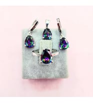 Mistik Topaz Taşlı Damla Model Gümüş Set Takım