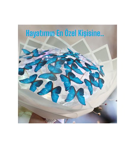 Mavi Led Işıklı Kelebek Buketi A Kalite 24 Adet Kelebekli Sevgiliye/ Eşine vb Herkes İçin