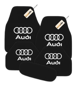 Audi Logolu Şık Oto Halı Paspas Seti 5 Parça  Lüks Araç İçi Zemin Koruma Aksesuarı (Siyah)