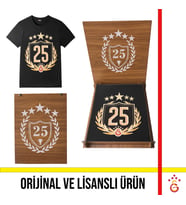 Galatasaray Lisanslı 2025 Şampiyonluk Özel T-Shirt Şampiyonluk Özel Ahşap Kutulu (Siyah)