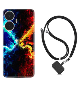 Realme C55 Kılıf Silikon Boyun Askılı İpli Desenli Silikon Red Blue Leon 1714