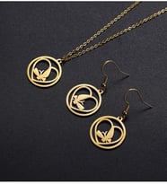 Kişiye Özel 24 Ayar Has Altın Kaplama Gümüş Kelebek Kolye Küpe Seti (Gold)
