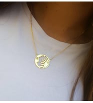 Güneş Yüz Kolye Altın Kaplama 925 Ayar Gümüş