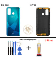 Infinix Hot 9 Mavi Uyumlu Arka Kapak + Yapıştırıcı ve Vida Seti Arka Cam Batarya Pil Kapağı