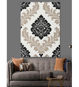 Siyah Beyaz Damask Desen Dekoratif Kanvas - Mdf Ahşap Tablo
