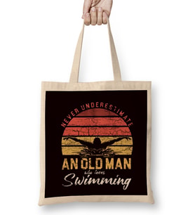 Old Man Swimmer Swimming Pool Retro Swim Water Sports Coach Bez Çanta Uzun Saplı