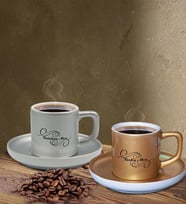 BK Gift Kişiye Özel Harfli İsimli Mat Gümüş Yaldız ve Mat Altın Yaldız Renkli İkili Türk Kahvesi Fincan Seti-2, Ev Hediyesi, Arkadaşa Hediye, Doğum Günü Hediyesi