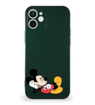 Apple iPhone 12 Mini Soft Premier Kapak Mickey Mouse-F Tasarımlı Silikon Kılıf - Yeşil (Şeffaf)
