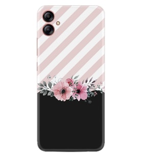 Samsung Galaxy A04E Kılıf Resimli Desenli Baskılı Silikon Strip Pink Flowers 1396