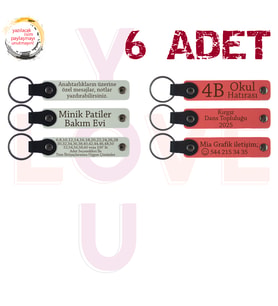 Beyaz & Nar Çiçeği, Aile Gecelerine Anlamlı Hatıra, 6’lı Set, İsim Yazılabilen Deri Anahtarlık
