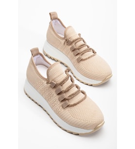 Paris Bej Triko Bağcıklı Taşlı Rahat Kalıp Sneaker (Karışık)