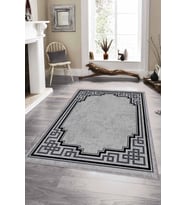 Gri Çerçeveli Kaymaz Tabanlı Makinede Yıkanabilir Halı RV089 - 100 x 160 cm