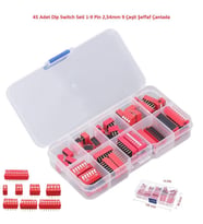45 Adet Dip Switch Seti 1-9 Pin 2,54mm 9 Çeşit Şeffaf Çantada