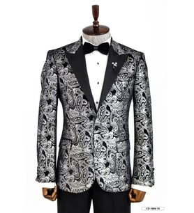 Gold Patterned Over Grey Men Prom Blazer - Wessi (Siyah)