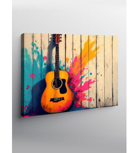 Kanvas Tablo Renkli Gitar İllüstrasyonu