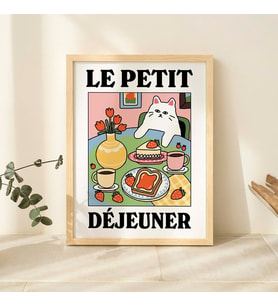 Fransız Kafe Kedi Baskısı, Retro İçecek Posteri, Bistro Kahve Kek Posterleri, Le Petit Dejeuner Kahvaltısı
