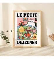 Fransız Kafe Kedi Baskısı, Retro İçecek Posteri, Bistro Kahve Kek Posterleri, Le Petit Dejeuner Kahvaltısı