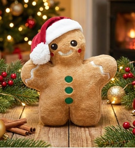 Noel Şapkalı Peluş Kurabiye Adam Yastık – Hediyelik Yumuşak Yastık (Kahverengi)
