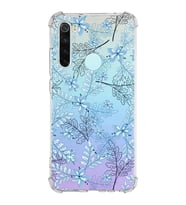 Xiaomi Redmi Note 8 Köşe Korumalı Antişok Kapak Floral Mavi Tasarımlı Şeffaf Silikon Kılıf