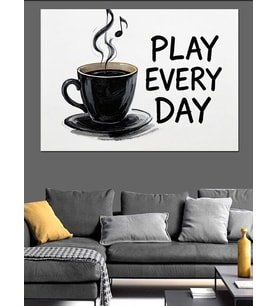 Play Every Day Kahve Yazısı Dekoratif Kanvas - Mdf Ahşap Tablo
